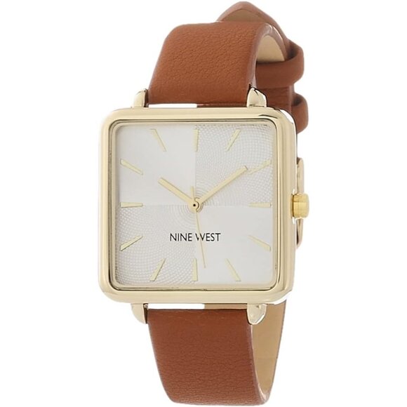Women's Brown/Gold Tone Buckle Closure Faux Leather Strap Crystal Lens Watch